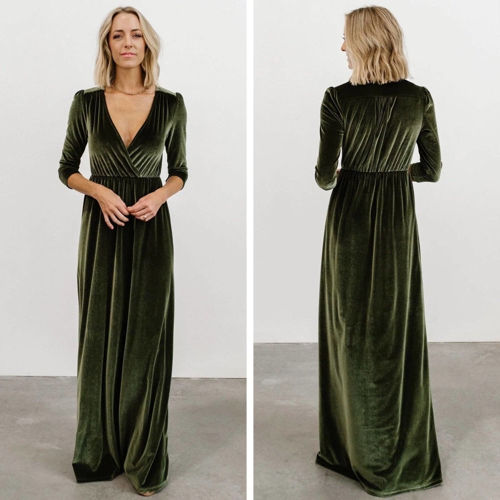 Baltic Born Sofia Velvet Olive Green Maxi Dress Women’s Size Small